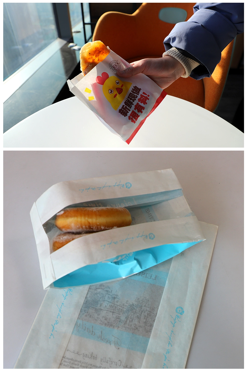 Customized Bread Bakery Packaging Greaseproof White Paper Bag with Clear Window