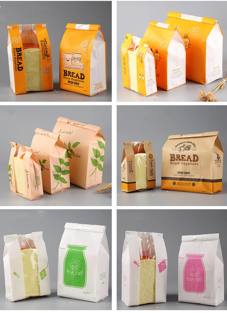 Custom Paper Bread Loaf White Kraft Food Packaging Storage Bakery Toast Greaseproof Paper Sharp Bottom Bag